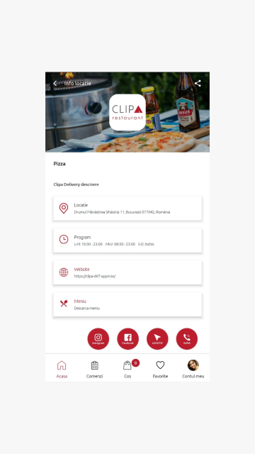 Clipa Delivery - Aplicatie Mobile comenzi mancare pentru Restaurante